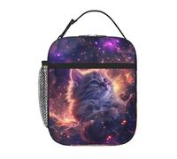 Anceky gattino che fluttua in un universo magico e luminoso pieno Portapranzo riutilizzabile Borsa termica isolata per ufficio Lavoro Picnic Campeggio Spiaggia