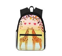 Anceky Giraffe dei cartoni animati che si baciano sotto dei cuori. Zaino compatto e casual, zaino da viaggio unisex.