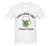 Anceky Maglietta Girocollo in Cotone per Uomo e Donna con Scritta You Look Like I Need A Drink