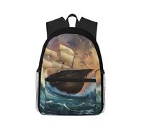 Anceky Mare in tempesta, veliero, tramonto spettacolare, onde che si infrangono, dipinto classico. Zaino compatto e casual, zaino da viaggio unisex.