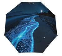 Anceky Ombrello compatto da viaggio con scena di spiaggia notturna luminosa, resistente ai raggi UV, al vento e alla pioggia, leggero e pieghevole, per uomo e donna.