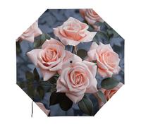 Anceky Ombrello compatto idrorepellente con rose rosa, apertura e chiusura automatica con un solo clic, portatile. Ideale da viaggio, può essere riposto in una valigetta, uno zaino o una valigia.