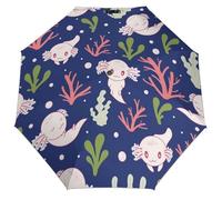 Anceky Ombrello completamente automatico con motivo axolotl, antivento, con protezione UV, idrorepellente, dal design compatto, ideale per i viaggi e come regalo elegante per ogni occasione.
