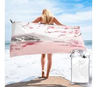 Anceky Paesaggio di ciliegi in fiore con casa tradizionale, asciugamano da viaggio in microfibra ad asciugatura rapida con custodia e moschettone, 80 x 160 cm.