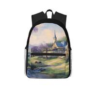 Anceky Paesaggio di villaggio incantato con alberi viola e ruscello. Zaino compatto e casual, zaino da viaggio unisex.