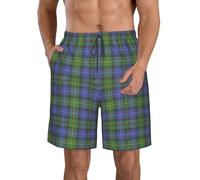 Anceky Pantaloncini da Uomo a Quadri Blu Navy e Verdi con Stampa Tartan da Caccia Clan Turnbull, Pantaloni Casual da Spiaggia, Costume da Bagno ad Asciugatura Rapida con Tasche