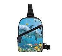 Anceky Piccolo zaino a tracolla con tracolla, zaino antifurto per viaggiare, borsa a tracolla con delfino dell'oceano che ti guarda, per uomo e donna