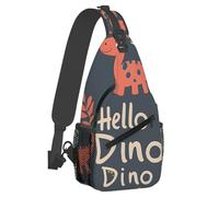 Anceky Piccolo zaino a tracolla per donna e uomo, con dinosauro Hello Dino, borsa a tracolla leggera e casual, antifurto, per attività all'aperto, sport, escursionismo, viaggi