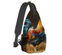 Anceky Piccolo zaino a tracolla per donna e uomo, con motivo a gallo retrò e realistico, leggero e casual, antifurto, per attività all'aperto, sport, escursionismo, viaggi, con tracolla regolabile.