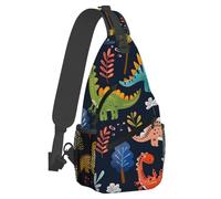 Anceky Piccolo zaino a tracolla per donna e uomo, con simpatico dinosauro colorato e pianta, leggero e casual, antifurto, per attività all'aperto, sport, escursionismo, viaggi, con tracolla regolabi