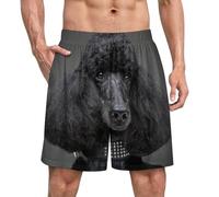 Anceky Pigiama Boxer da Uomo in Raso con Simpatico Barboncino Nero, Effetto Seta, Intimo da Notte