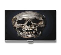 Anceky Porta biglietti da visita con fibbia, in metallo, con chiusura a scatto, con stampa a teschio della morte, sottile, per biglietti da visita da uomo e da donna.