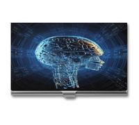 Anceky Porta biglietti da visita con fibbia, stile scatola, in metallo, con chiusura a scatto, con intelligenza artificiale e cervello stampato, sottile, porta biglietti da visita per uomini e donne.