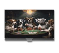 Anceky Porta biglietti da visita con fibbia, stile scatola, in metallo, con chiusura a scatto, motivo: cani da poker, sottile, porta biglietti da visita per uomini e donne