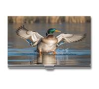 Anceky Porta biglietti da visita con fibbia, stile scatola, in metallo, con chiusura a scatto, motivo: caccia alle anatre selvatiche in volo, sottile, porta biglietti da visita per uomini e donne