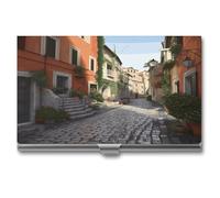 Anceky Porta biglietti da visita con fibbia, stile scatola, in metallo, con chiusura a scatto, stile Street of Italy, sottile porta biglietti da visita per uomo e donna