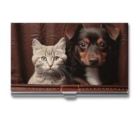 Anceky Porta biglietti da visita con gatto e cane seduti in una tasca di pelle, libretto per professionisti e dirigenti