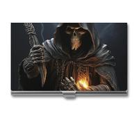 Anceky Porta biglietti da visita Grim-Reaper sottile con nome e portafoglio multiplo per carte di credito, per uomo e donna