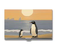 Anceky Porta biglietti da visita sottile in metallo con due immagini di pinguini, organizer professionale per carte, porta carte di credito, portafoglio per uomo e donna, chiusura con fibbia.