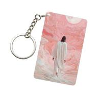 Anceky Portachiavi in acrilico con Gesù in veste bianca che cammina sull'acqua e cielo rosa, portachiavi alla moda per auto, catene in acrilico, etichette per uomo e donna