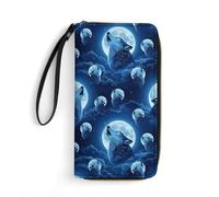 Anceky Portafogli alla moda, multifunzionali, leggeri, unisex, con manico, portapassaporto, Full Moon Wolf