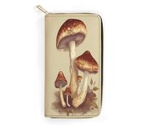 Anceky Portafogli in pelle da donna con stampa vintage di funghi commestibili, porta carte con cerniera, portafoglio in pelle