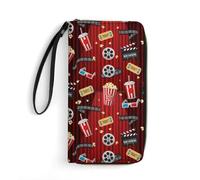 Anceky Portafogli per carte di credito da donna, pochette con cerniera per cellulare, tasche multistrato, ideale per i viaggi, stampa a tema cinema con ciak e popcorn.