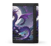 Anceky Portafoglio a tre ante Purple Dragon Moon da uomo - Sottile, 8 scomparti per carte, portamonete con cerniera, fermasoldi, scomparto