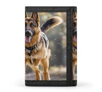 Anceky Portafoglio a tre ante Runningan Shepherd Dog da uomo - Sottile, 8 scomparti per carte, portamonete con cerniera, fermasoldi, scomparto