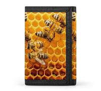 Anceky Portafoglio a tre ante Sweet Honey with Working Bees, giallo a nido d'ape, elegante borsa con portachiavi, porta carte di credito per scontrini, ricevute, donne e uomini, 5 x 3,3 x 0,2 pollici