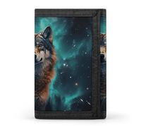 Anceky Portafoglio a tre ante Wolf Under The Starry da uomo - Sottile, 8 scomparti per carte, portamonete con cerniera, fermasoldi, scomparto
