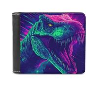 Anceky Portafoglio bifold in morbida pelle PU con dinosauro feroce nei colori neon, portamonete, porta carte di credito, porta carte resistente, sottile, per uomo e donna, per conservare i soldi