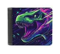 Anceky Portafoglio bifold in morbida pelle PU con dinosauro feroce nei colori neon, portamonete, porta carte di credito, porta carte resistente, sottile, per uomo e donna, per conservare i soldi