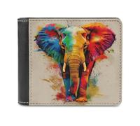 Anceky Portafoglio bifold in morbida pelle PU con testa di elefante colorata, portamonete, porta carte di credito, porta carte resistente, sottile, per uomo e donna, per conservare i soldi
