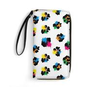 Anceky Portafoglio da donna con cinturino da polso, grande capacità, tasca con cerniera, perfetto per carte d'identità, stampa leopardata ghepardo arcobaleno