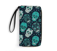 Anceky Portafoglio da donna con tasche per documenti, in pelle ad alta capacità, perfetto per i viaggi, motivo grunge con teschi di zucchero messicani e motivo floreale per il Giorno dei Morti