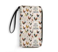 Anceky Portafoglio da donna multifunzionale con gallo bianco Life Is Better With Chickens, in pelle, capiente, resistente all'acqua e ideale per i viaggi.