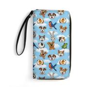 Anceky Portafoglio da donna, pochette da polso, grande capacità, tasca con cerniera, perfetto per carte d'identità, rana coniglio gatto cane porcellino d'India animale