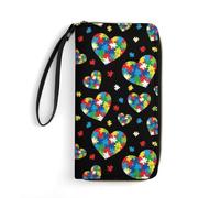 Anceky Portafoglio da uomo ad alta capacità, resistente all'acqua, sicuro e durevole, perfetto per i viaggi, colorato puzzle a forma di cuore per la consapevolezza dell'autismo