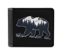Anceky Portafoglio da uomo sottile con portamonete Bear And Wolf in Mountains, tasca frontale con 6 finestre per documenti
