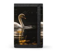 Anceky Portafoglio da uomo White Swan Swimming, extra capiente, sottile ed elegante, con tre ante e finestra per documenti d'identità