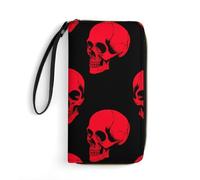 Anceky Portafoglio da viaggio in pelle con teschio di zucchero rosso fuoco per donna, sicuro e durevole, ad alta capacità, essenziale per tutti i giorni