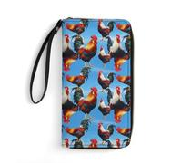 Anceky Portafoglio elegante da donna, chiusura con cerniera, per carte di credito e documenti, design leggero e portatile, ideale per i viaggi, con simpatici disegni di galli e polli.
