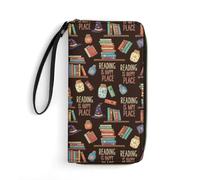 Anceky Portafoglio elegante da donna, chiusura con cerniera, scomparto per carte di credito e documenti, design leggero e portatile, perfetto per i viaggi. Leggere un libro è il mio posto felice.