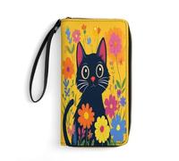 Anceky Portafoglio in pelle Cat Among Flowers per donna con cinturino da polso, pochette da donna per monete, smartphone