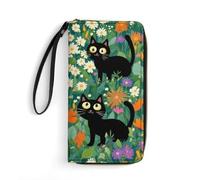 Anceky Portafoglio in pelle Cats Among Flowers per donna con cinturino da polso, pochette da donna per monete, smartphone