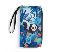 Anceky Portafoglio in pelle da donna con motivo a panda che riposa nella giungla, con cinturino da polso, pochette da donna per monete, smartphone