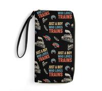 Anceky Portafoglio in pelle da uomo con stampa alla moda Just A Boy Who Love Trains, ad alta capacità, con più scomparti per carte, con corda portatile