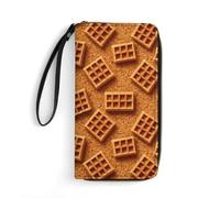 Anceky Portafoglio in pelle da uomo con stampa marrone realistica di cibo waffle, alta capacità, più scomparti per carte, corda portatile