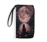 Anceky Portafoglio in pelle Moonlit Cat per donna con cinturino da polso, pochette da donna per monete, smartphone